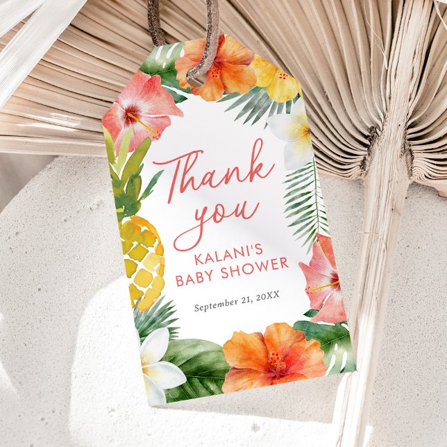 Tropical Blommigt Luau Baby Shower Presentetikett (Skapare uppladdad)