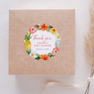 Tropical Blommigt Luau Baby Shower Runt Klistermärke