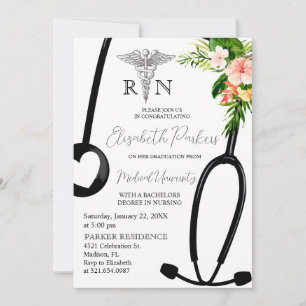 Tropical Blommigt RN Nursing School Studentfest Inbjudningar