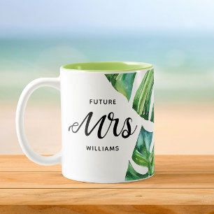 Tropical Blommigt Watercolor Future Mrs. Calligrap Två-Tonad Mugg