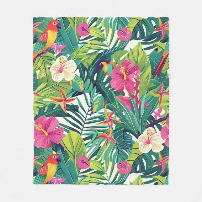 Tropical Bloom Greenery Mönster Fleecefilt (Framsidan)