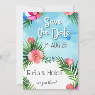 Tropical Blooms Summer Beach Wedding Save the Date Inbjudningar