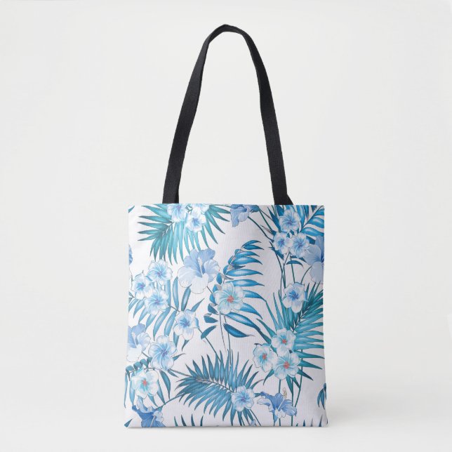 Tropical Blue Blommigt Tote Tygkasse (Framsida)