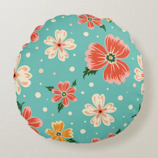 Tropical Blue Floral Rund Kudde