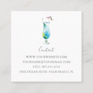 Tropical Blue Hawaii Cocktail Fyrkantigt Visitkort