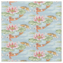 Tropical Blue Koi & Lotus Fish Pond Watercolor