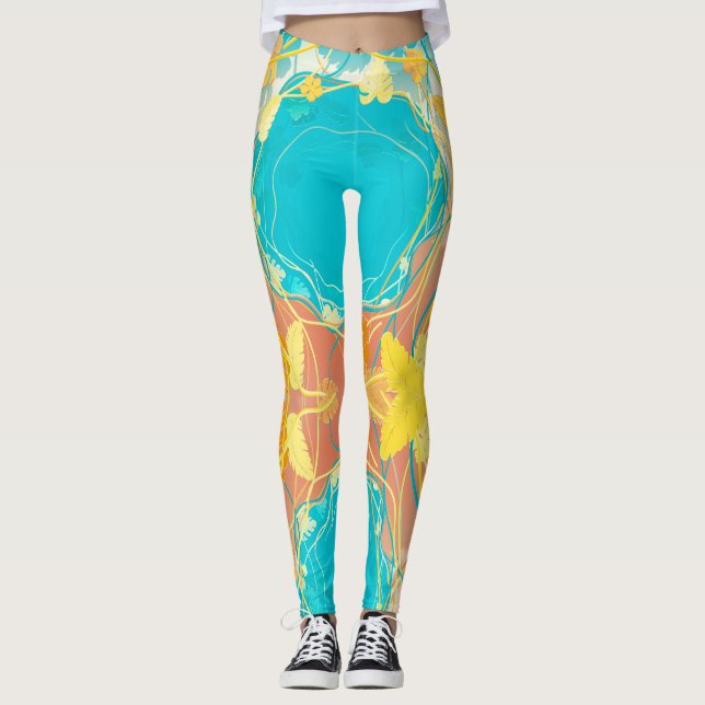 Tropical Blue Lagoon Botanical Leggings (Framsida)