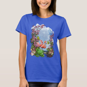 Tropical Blue Marble Flamingo Palace T Shirt