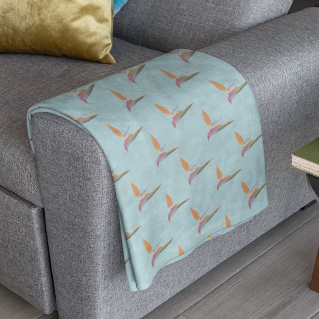 Tropical Blue Modern Bird of Paradise Hand Drawn Fleecefilt (Skapare uppladdad)