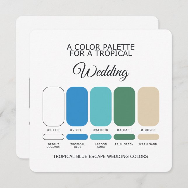 Tropical Blue Wedding Color Palette Card Inbjudningar (Fram/baksida)