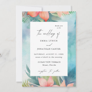 Tropical Blush Floral Modern Wedding Invitation Inbjudningar