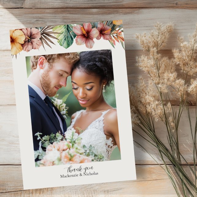 Tropical Boho Blommigt Bröllop - tackkort Tack Kort (tropical wedding thank you card)