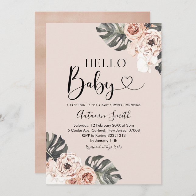 Tropical Boho Blommigt Hej Baby Baby Shower Inbjudningar (Fram/baksida)