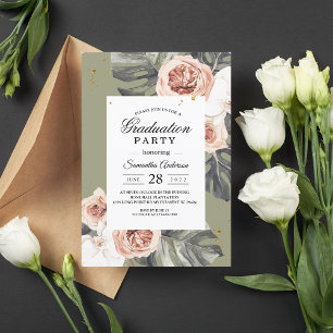 Tropical Boho Blommigt Khaki Handflatan Löv & Orch Inbjudningar