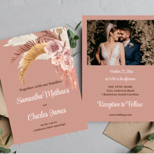Tropical Boho Blommigt Terracotta Photo Fall Weddi Inbjudningar