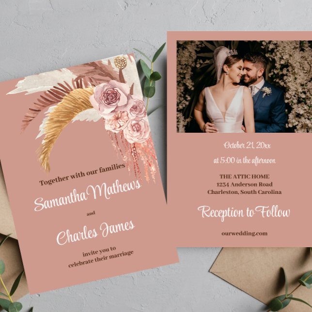 Tropical Boho Blommigt Terracotta Photo Fall Weddi Inbjudningar (Skapare uppladdad)