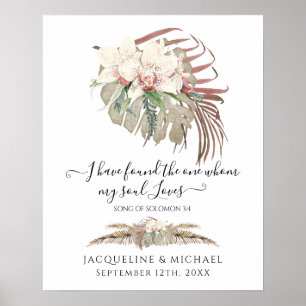 Tropical Boho Blommigt White Orchid Foliage Bröllo Poster