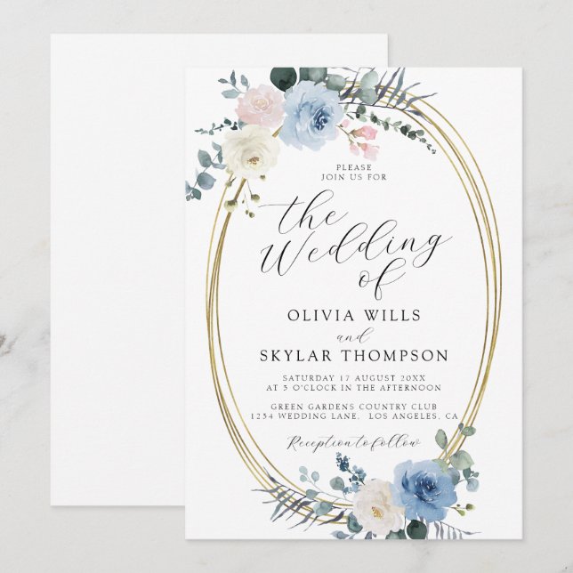 Tropical Boho Bröllop ( blått ljus) Inbjudningar (Fram/baksida)