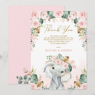 Tropical Boho Elephant Blommigt Baby Shower Tack Kort