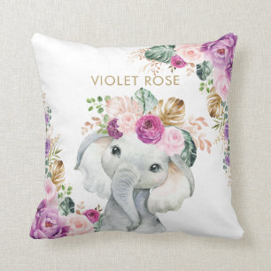 Tropical Boho Lila  Blommigt Elephant Kudde