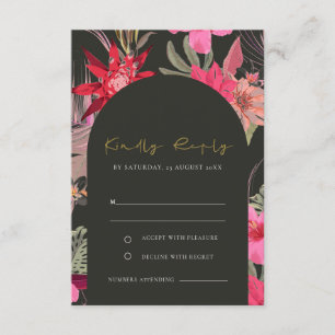 Tropical Boho Mörk Red Rosa Blommigt Bröllop OSA Tilläggskort