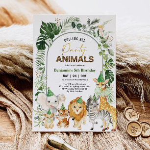 Tropical Boho Party Animals Safari Boy Birthday Inbjudningar