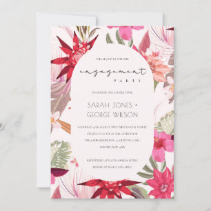 Tropical Boho Red Blommigt Förlovning Inbjudan