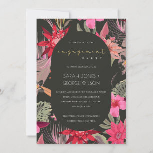 Tropical Boho Red Mörk Blommigt Förlovning Inbjuda Tack Kort
