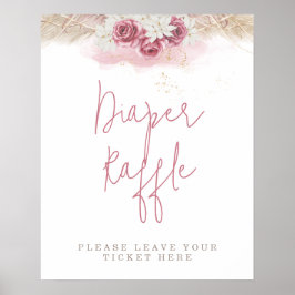 Tropical Boho Rosa ros Baby Shower Diaper Raffle Poster