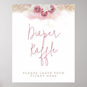 Tropical Boho Rosa ros Baby Shower Diaper Raffle Poster