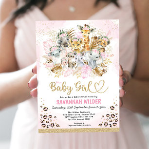 Tropical Boho Safari Animals Baby Shower Inbjudningar