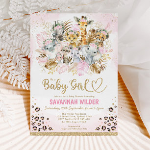 Tropical Boho Safari Animals Baby Shower Inv Inbjudningar