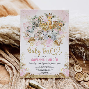 Tropical Boho Safari Flicka Guld Shower Inbjudningar