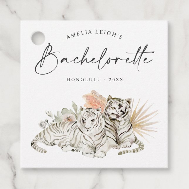 Tropical Boho Tigers Bachelorette Gåvor Etiketter (Framsida)