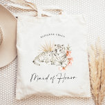 Tropical Boho Tigers Bachelorette Maid of honor Tygkasse<br><div class="desc">Denna förfärliga tropiska inspirerade utformning,  som är adorberad med boho-blommigt och tigrar,  är perfekt för roligten party!</div>