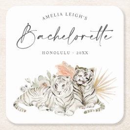 Tropical Boho Tigers Bachelorette Underlägg Papper Kvadrat