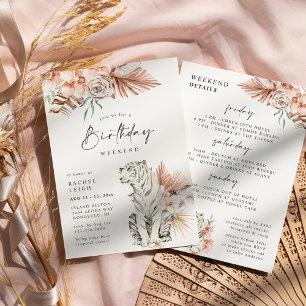 Tropical Boho Tigers Birthday Helg Inbjudningar