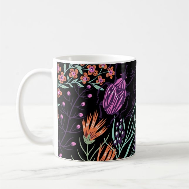 Tropical Botanical and Bugs Colorful Abstract Art Kaffemugg (Vänster)