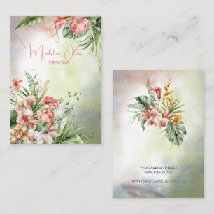 Tropical Botanical Blommigt Necklace Visning Visitkort