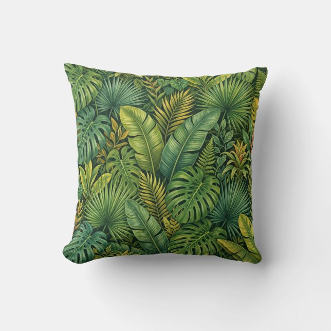 Tropical Botanical Leaves Jungle Pattern Pillow Kudde (Framsida)