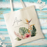 Tropical Botanical Watercolor Destination Wedding Tygkasse<br><div class="desc">Den här elegantens bröllopstäckande väska har fantastiska botaniska vattenfärger,  inklusive handflatan löv,  hibiscus och paradisfåglar. Typografin är klassisk men modern. Skriptet på framsidan säger "Aloha",  men det kan enkelt anpassas. Det här är perfekten för en tropisk strand eller ett destinationsbröllop. Se samlingen för fler koordinerande punkter.</div>