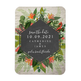Tropical Botanical White Brick Bröllop Magnet
