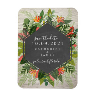 Tropical Botanical White Brick Bröllop Magnet