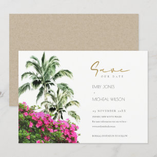 Tropical Bougainville Handflatan sparar datumet In Tack Kort