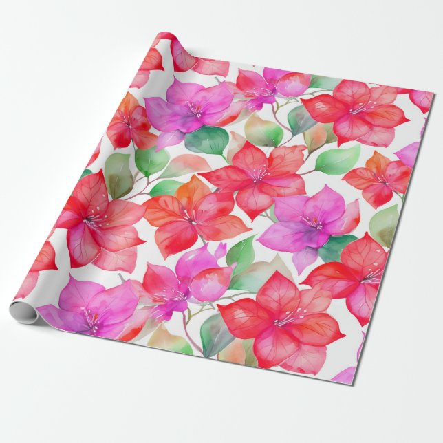Tropical bougainvillea mönster presentpapper (Utrullad)
