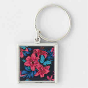Tropical bouquet fyrkantig silverfärgad nyckelring
