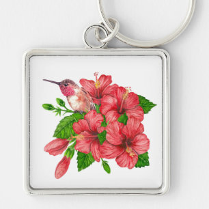 Tropical bouquet fyrkantig silverfärgad nyckelring