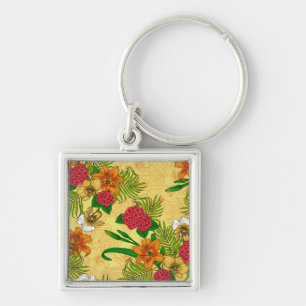 Tropical bouquet fyrkantig silverfärgad nyckelring
