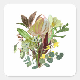 Tropical bouquet with Anthurium. Fyrkantigt Klistermärke