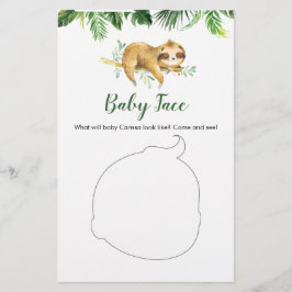 Tropical Boy Sloth Baby Shower Baby Ansikte Card